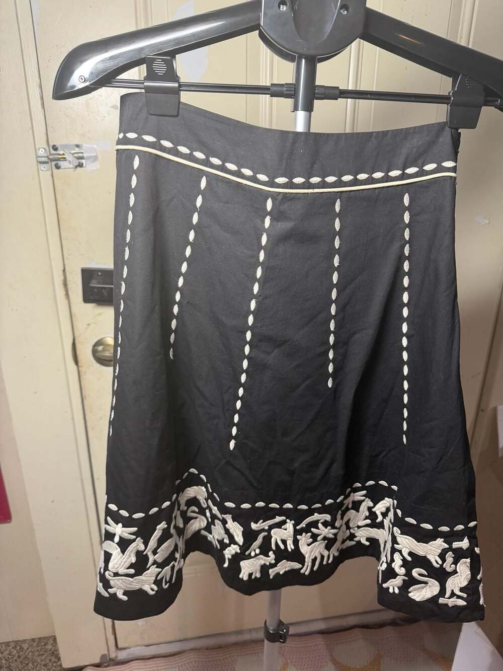 Anthropologie Lithe Parade of Animals Black and White Embroidered Cotton Skirt